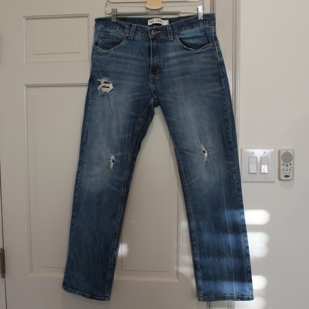 True Craft Men's Distressed Straight Jeans Sz 34x32